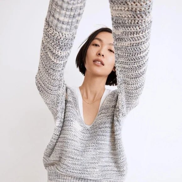 Madewell Sweaters - Madewell Southbrook Open-Stitch Pullover Sweater in Blue Space-Dye Size XS